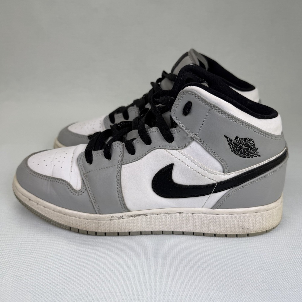 Jordan 1 Mid Gray White Black Youth 7Y Basketball Shoes 554725-092
